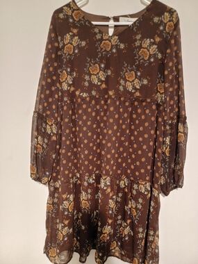 Brown Floral Tiered Boho Dress -